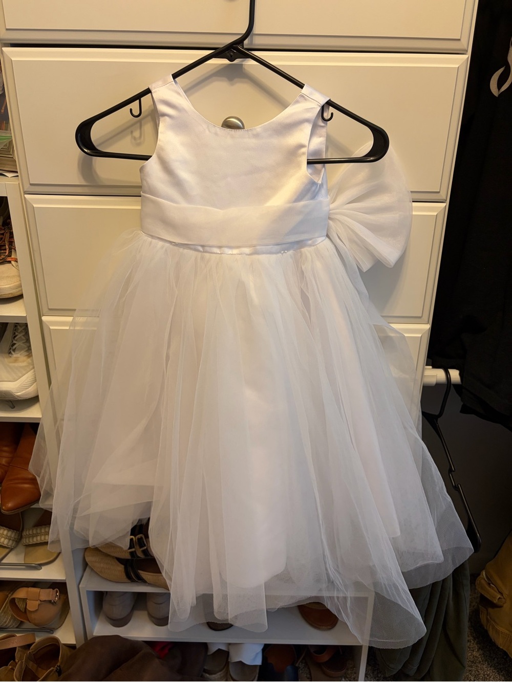 JJs House White Flower Girl Tulle Dress with Bow